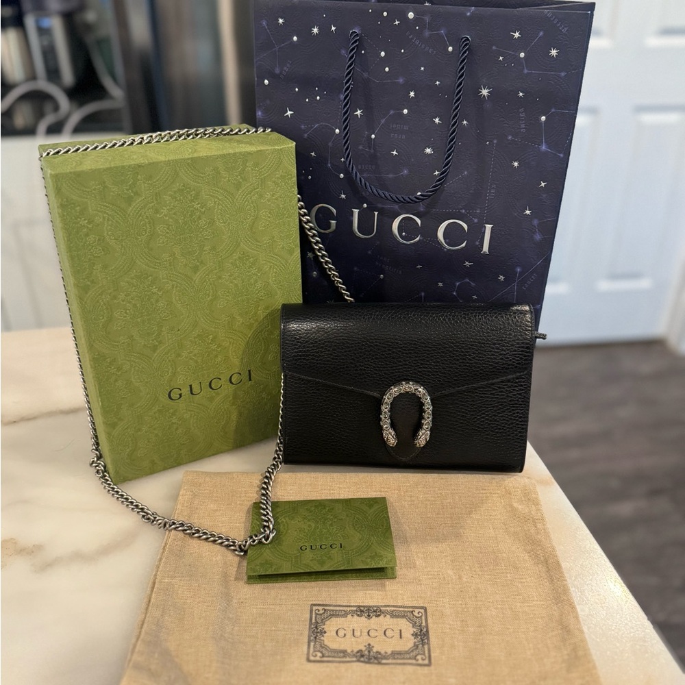 Black Gucci Dionysus WOC with silver hardware